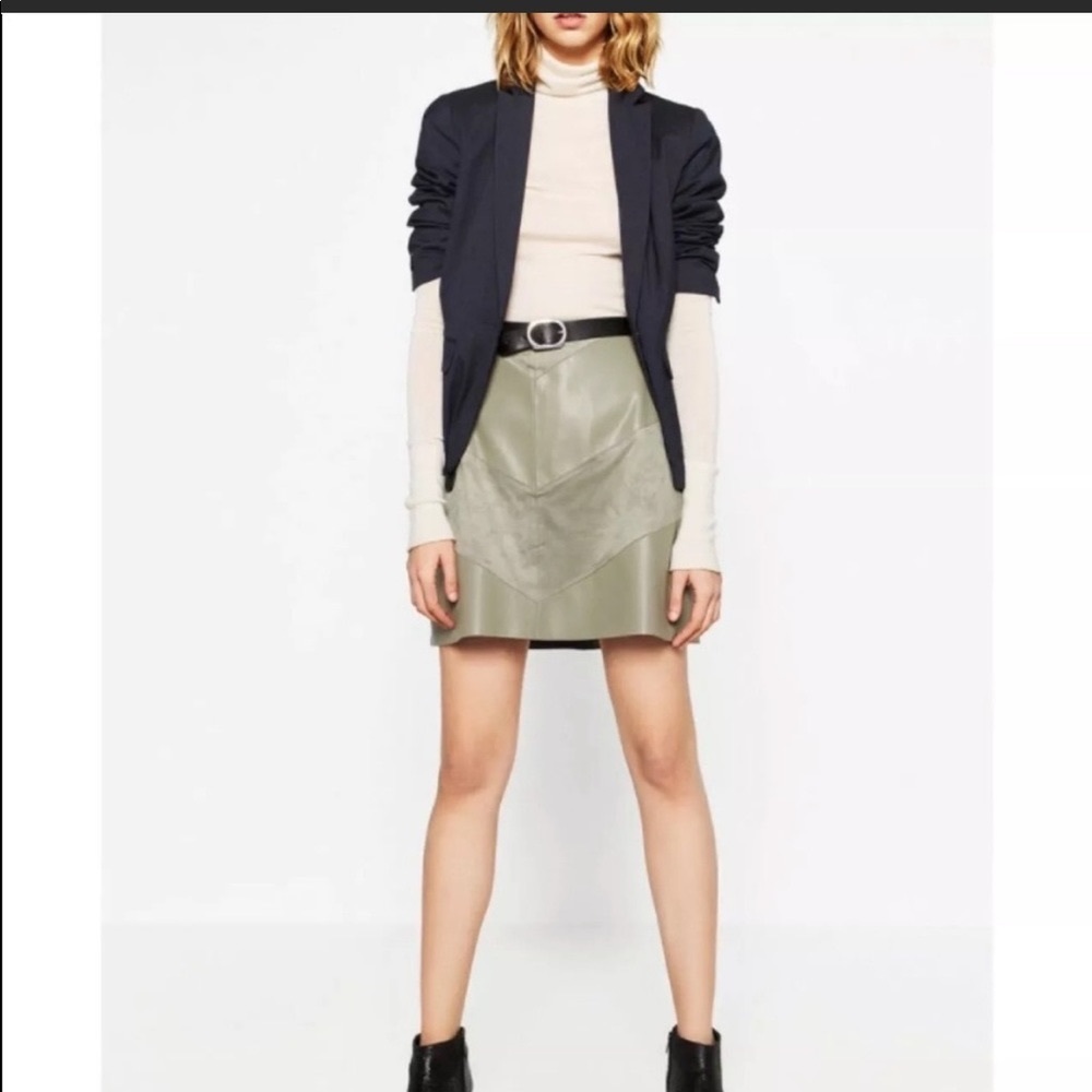 Zara Faux leather Faux Suede Skirt Gray